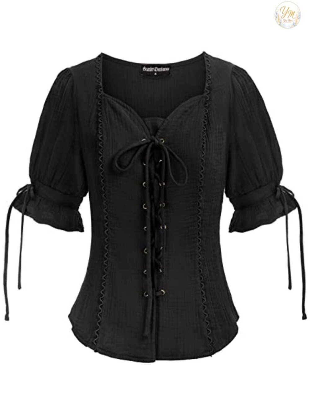 Renaissance Peasant Blouse Lace-Up Sweetheart Puff Sleeve Top